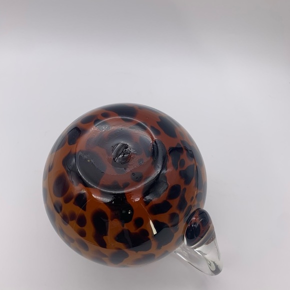 Gold & Spotted Black Hand Blown Glass Pitcher With Crystal Handle 7” - Picture 10 of 16